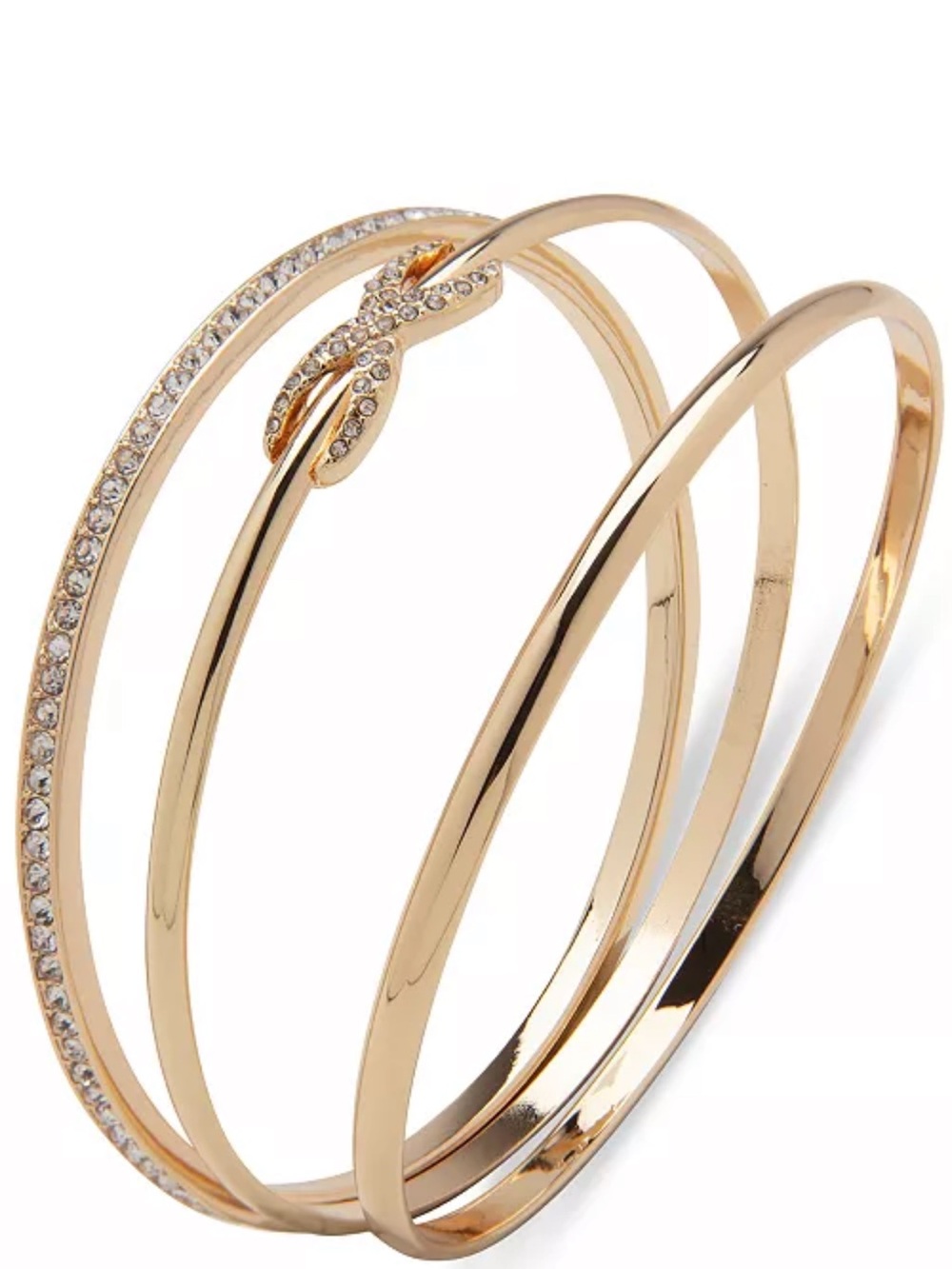 Anne Klein Gold-Tone Crystal Knot Triple Bangle Bracelet